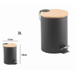 PATTUMIERA ACCIAIO A PEDALE 3 LITRI BIDONE CESTINO SPAZZATURA NERO LEGNO 87457