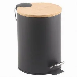 PATTUMIERA ACCIAIO A PEDALE 5 LITRI BIDONE CESTINO SPAZZATURA NERO LEGNO 87458