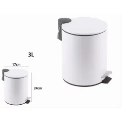 PATTUMIERA ACCIAIO A PEDALE 3LT BIDONE CESTINO SPAZZATURA BAGNO CASA BIANCO 87449