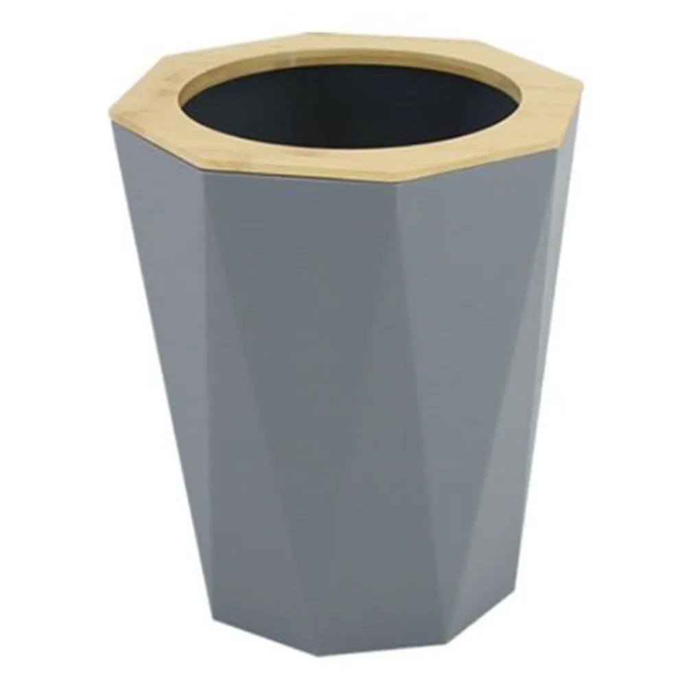 PATTUMIERA CESTINO SPAZZATURA A CILINDRO ESAGONALE GEOMETRICO GRIGIO LEGNO DA BAGNO 10850