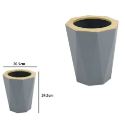 PATTUMIERA CESTINO SPAZZATURA A CILINDRO ESAGONALE GEOMETRICO GRIGIO LEGNO DA BAGNO 10850