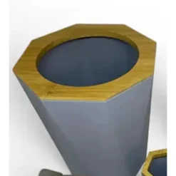 PATTUMIERA CESTINO SPAZZATURA A CILINDRO ESAGONALE GEOMETRICO GRIGIO LEGNO DA BAGNO 10850