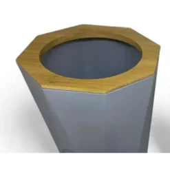 PATTUMIERA CESTINO SPAZZATURA A CILINDRO ESAGONALE GEOMETRICO GRIGIO LEGNO DA BAGNO 10850