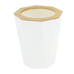 PATTUMIERA CESTINO SPAZZATURA A CILINDRO ESAGONALE GEOMETRICO BIANCO LEGNO DA BAGNO 10840