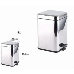 PATTUMIERA IN ACCIAIO A PEDALE 6 LITRI BIDONE CESTINO SPAZZATURA QUADRATO 87446
