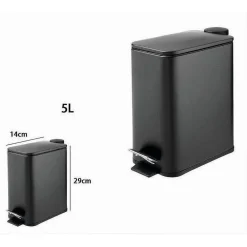 PATTUMIERA IN ACCIAIO PEDALE 5LT BIDONE CESTINO SPAZZATURA RETTANGOLO NERO 87448