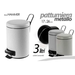 PATTUMIERA IN METALLO 3 LT TONDA DECORO HAMMER 17X26 CM COLORI ASSORTITI 747656