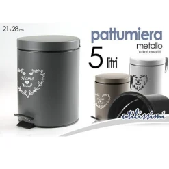 PATTUMIERA METALLO PORTA SPAZZATURA 21X28CM 5LT DECORO CUORE COLORI ASS. 664472