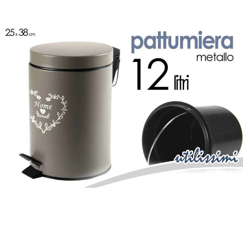 PATTUMIERA PORTASPAZZATURA 25X38CM 12LT DELUXE CUORE HOME MODERNO TORTORA 664489