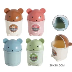 PATTUMIERA ROSA ORSETTO RIBALTABILE SECCHIO RIFIUTI SPAZZATURA DIM 28X18.5 CM