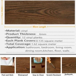 PAVIMENTO FINTO PARQUET EFFETTO LEGNO PIASTRELLE ADESIVE 15X90CM SPESSORE 6MM