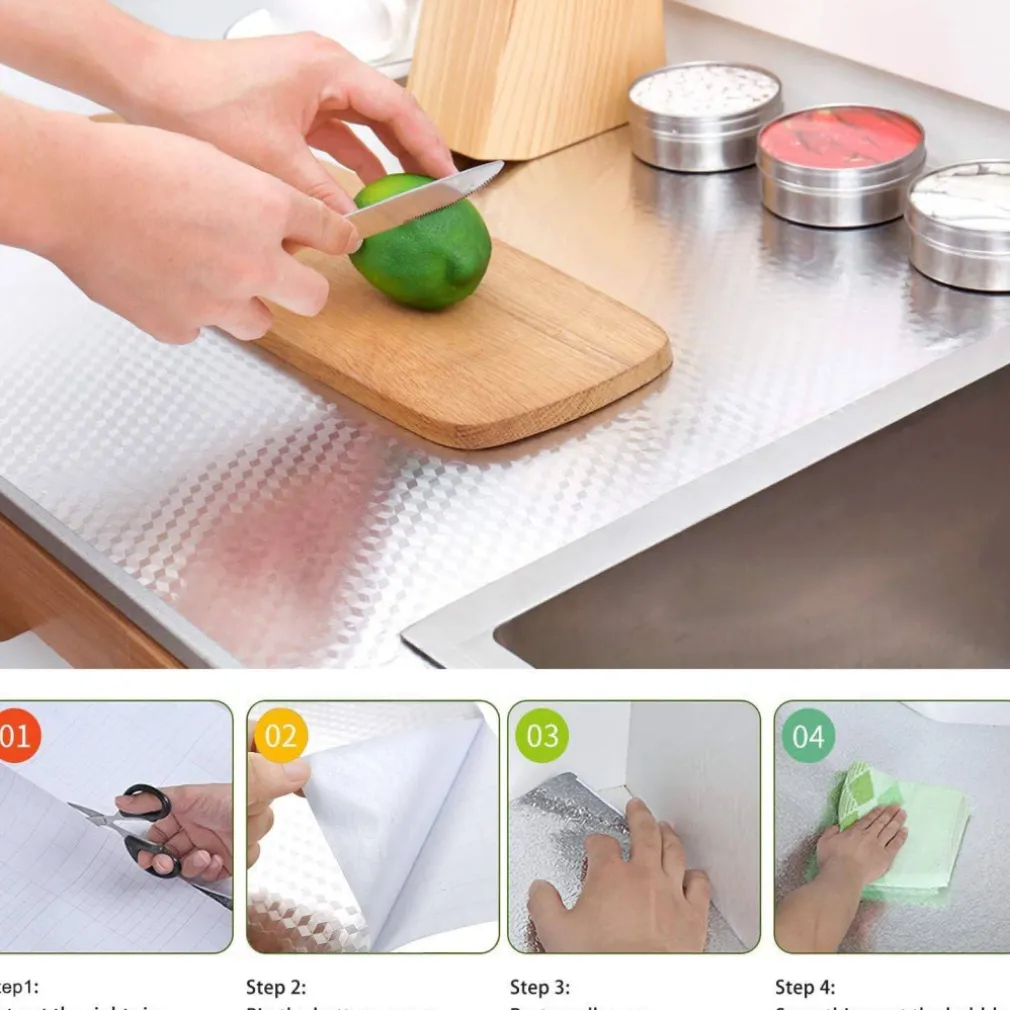 PELLICOLA PROTETTIVA ADESIVA PER CUCINA FOGLIO CARTA ALLUMINIO IMPERMEABILE 40X2