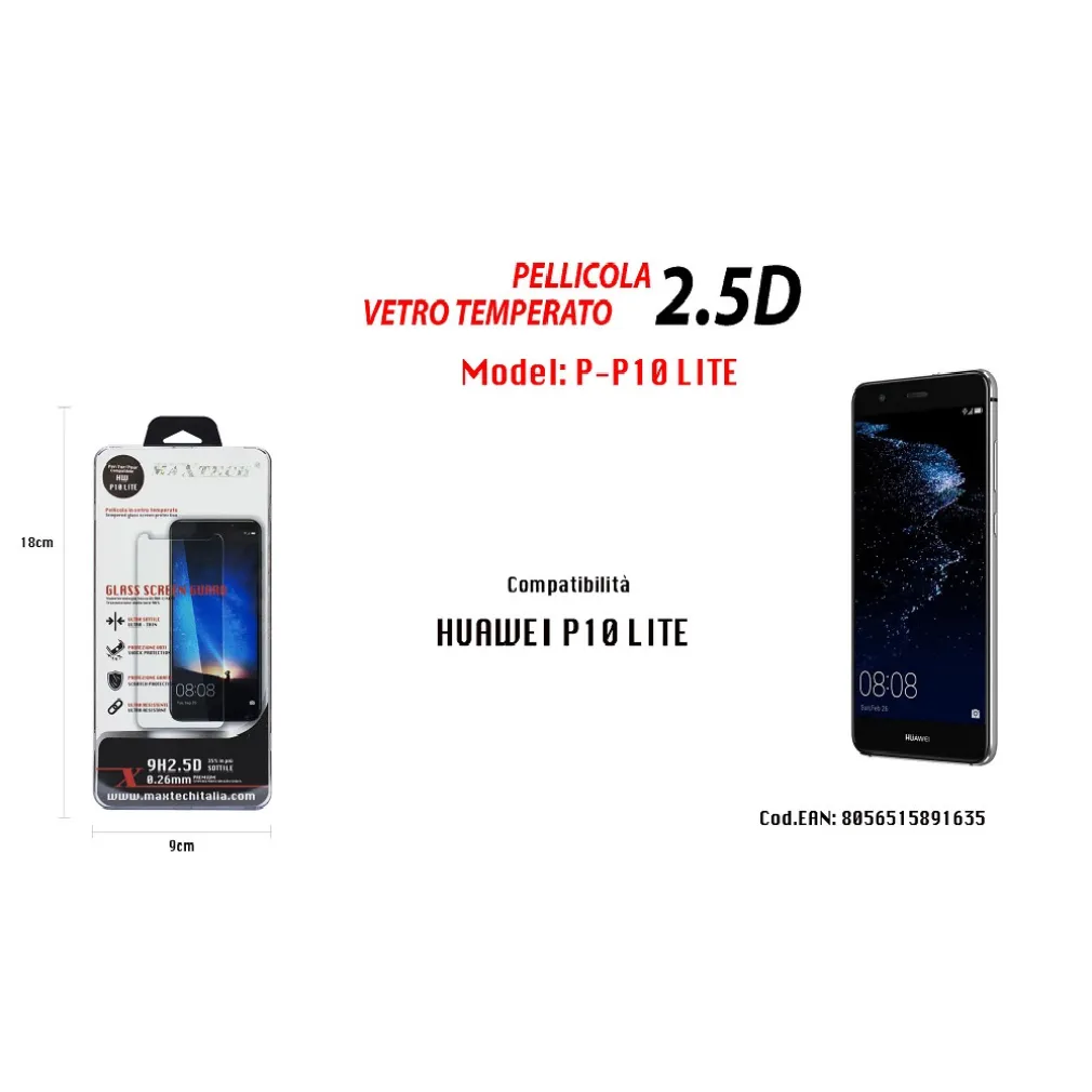 PELLICOLA PROTETTIVA PER HUAWEI P10 LITE VETRO TEMPERATO SCHERMO MAXTECH P-P10 LITE