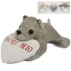 PELUCHE CANE SDRAIATO CON CUORE AMORE MIO CAGNOLINO SAN VALENTINO COLORI VARI