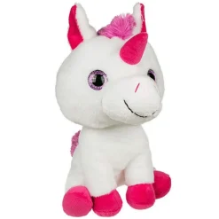 PELUCHE MORBIDO PER BAMBINI A FORMA DI UNICORNO LIOCORNO COLORE BIANCO E FUCSIA