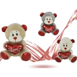 PELUCHE ORSETTO CON CUORE SCRITTA LOVE LAMÈ 16 CM SAN VALENTINO 3 COL.ASS. 93635