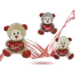 PELUCHE ORSETTO CON CUORE SCRITTA LOVE LAMÈ 16 CM SAN VALENTINO 3 COL.ASS. 93635