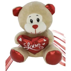 PELUCHE ORSETTO CON CUORE SCRITTA LOVE LAMÈ 16 CM SAN VALENTINO 3 COL.ASS. 93635