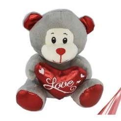 PELUCHE ORSETTO CON CUORE SCRITTA LOVE LAMÈ 16 CM SAN VALENTINO 3 COL.ASS. 93635