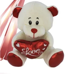 PELUCHE ORSETTO CON CUORE SCRITTA LOVE LAMÈ 16 CM SAN VALENTINO 3 COL.ASS. 93635