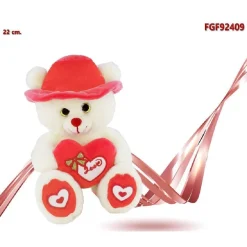 PELUCHE ORSO CON CAPPELLO CUORE ROSSO 22 CM PUPAZZO REGALO SAN VALENTINO 92409