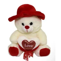 PELUCHE ORSO CON CUORE LOVE CAPPELLO PUPAZZO IDEA REGALO SAN VALENTINO 25CM 67914