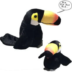 PELUCHE PUPAZZO TUCANO UCCELLO COLORATO PARLANTE BATTE ALI RIPETE PAROLE GIOCO
