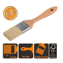 PENNELLO PIATTO 22.5 CM CON MANICO IN LEGNO SETOLE MORBIDE PITTURA VERNICE 90204