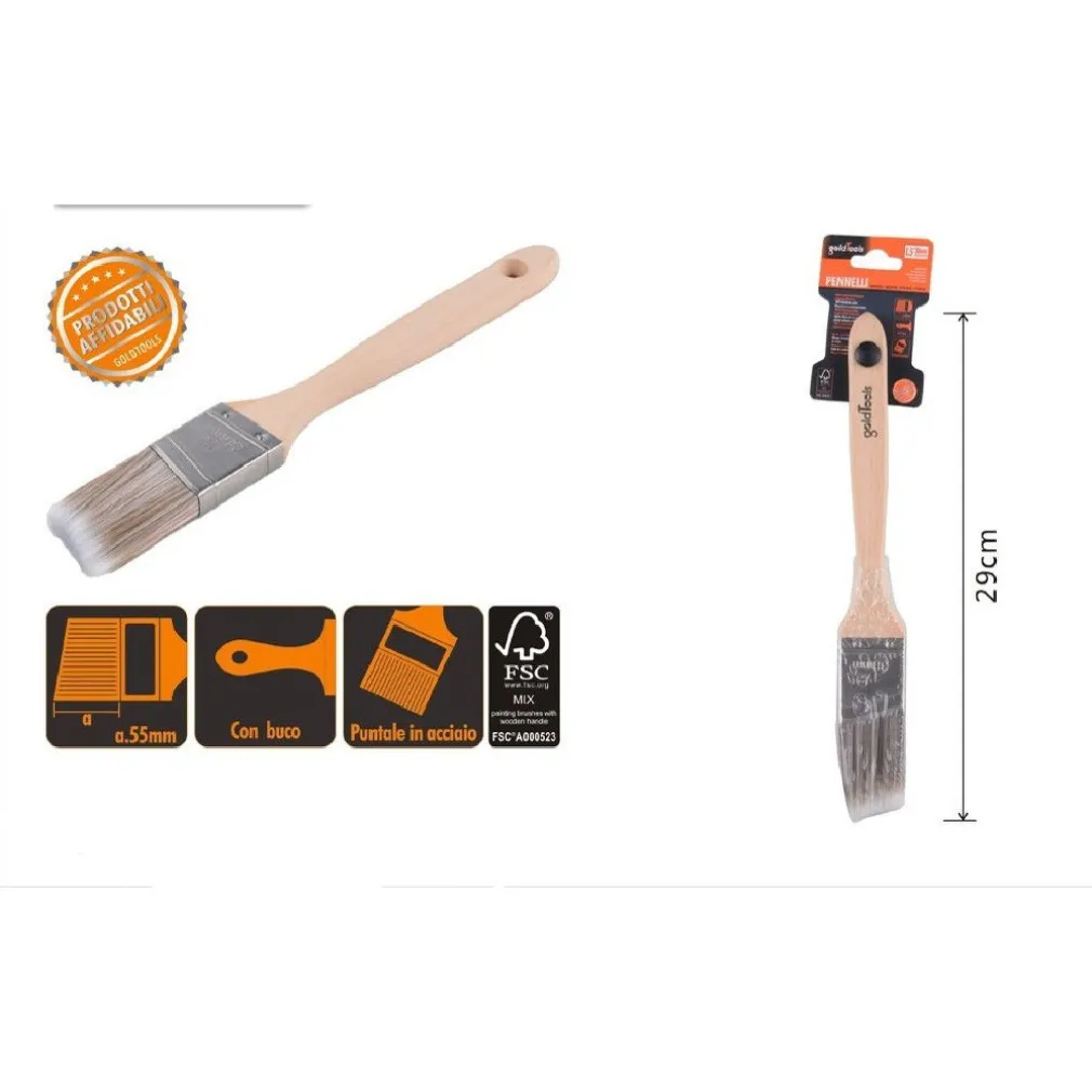 PENNELLO PIATTO 29 CM OBLIQUO CON MANICO IN LEGNO SETOLE LUNGHE DA PITTURA 90211