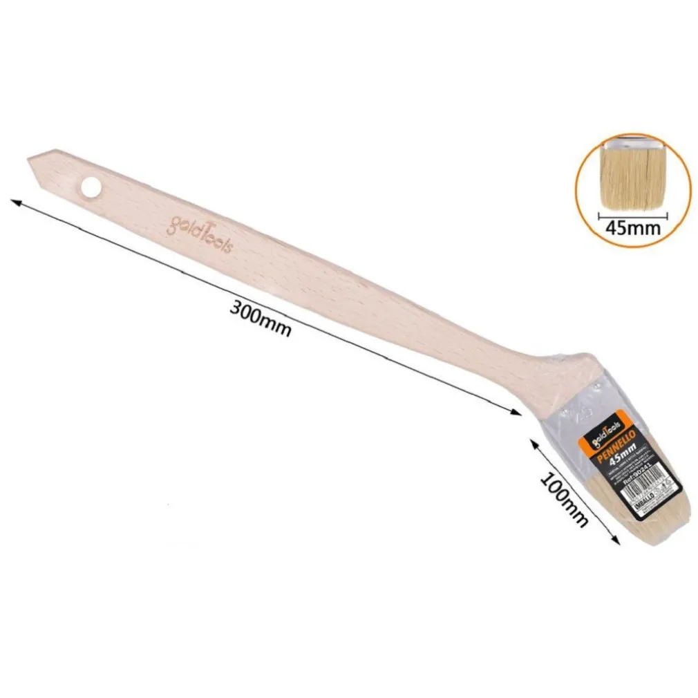 PENNELLO PIATTO 45 MM OBLIQUO MANICO IN LEGNO LUNGO COLLO ANGOLARE PITTURA 90241