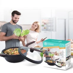 PENTOLA PADELLA COTTURA A PRESSIONE CON COPERCHIO VETRO 32CM TX-8402 WOK CUCINA