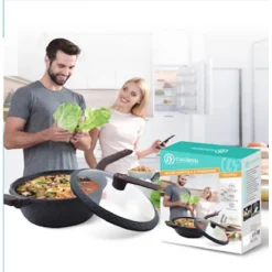PENTOLA PADELLA COTTURA A PRESSIONE CON COPERCHIO VETRO 32CM TX-8402 WOK CUCINA