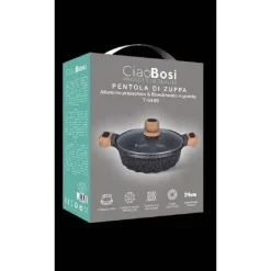 PENTOLA TEGAME PER ZUPPA RIVESTITO GRANITO CON COPERCHIO FONDO BASSO 24CM T-9480
