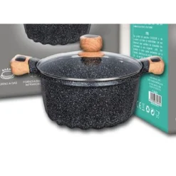 PENTOLA TEGAME PER ZUPPA RIVESTITO GRANITO CON COPERCHIO 20CM ANTIADERENTE T-9481