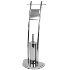 PIANTANA BAGNO PORTAROTOLO PORTASCOPINO ACCIAIO CROMATO DA TERRA WC ALTEZZA 84CM