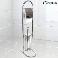 PIANTANA PORTA ROTOLO CON SCOPINO DA BAGNO METALLO LUCIDO CROMATO BAGNO WC 80 CM