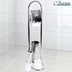 PIANTANA PORTA ROTOLO CON SCOPINO DA BAGNO METALLO LUCIDO CROMATO BAGNO WC 80 CM