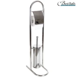 PIANTANA PORTA ROTOLO CON SCOPINO DA BAGNO METALLO LUCIDO CROMATO BAGNO WC 80 CM
