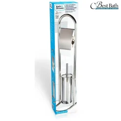 PIANTANA PORTA ROTOLO CON SCOPINO DA BAGNO METALLO LUCIDO CROMATO BAGNO WC 80 CM