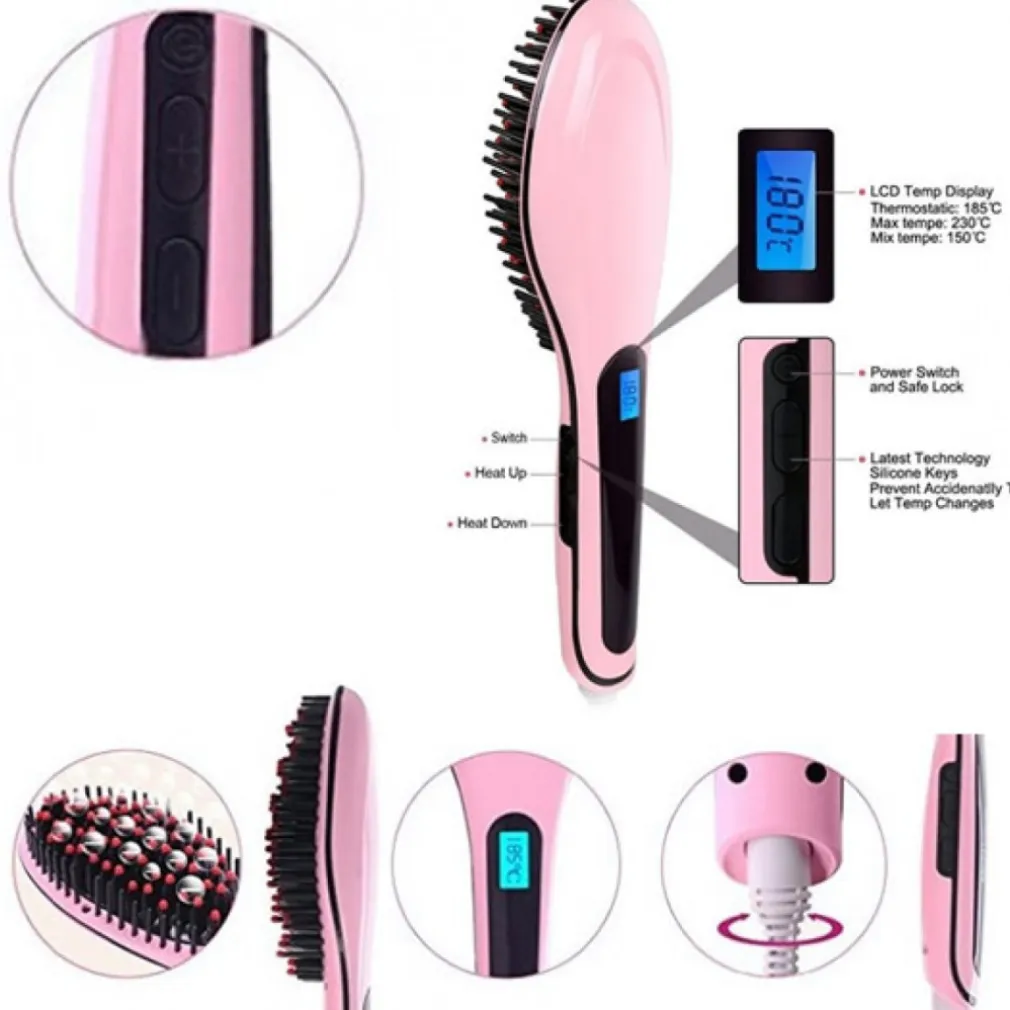 PIASTRA ELETTRICA IONICA LCD SNODA LISCIA CAPELLI SPAZZOLA TEMPERATURA HQT-906