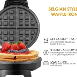 PIASTRA ELETTRICA MACCHINA WAFFLE MAKER 1000W GRIGLIA PIASTRE ANTIADERENTI NERO