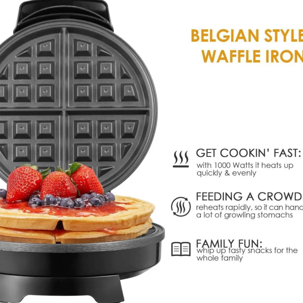 PIASTRA ELETTRICA MACCHINA WAFFLE MAKER 1000W GRIGLIA PIASTRE ANTIADERENTI NERO