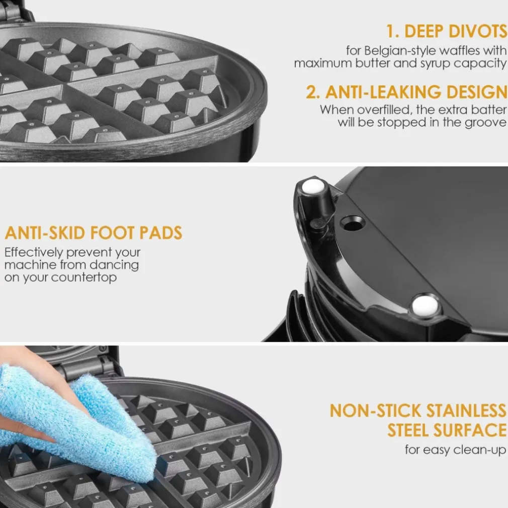 PIASTRA ELETTRICA MACCHINA WAFFLE MAKER 1000W GRIGLIA PIASTRE ANTIADERENTI NERO