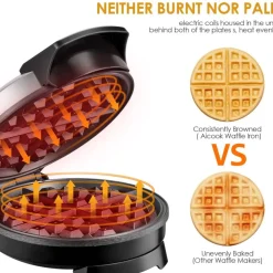 PIASTRA ELETTRICA MACCHINA WAFFLE MAKER 1000W GRIGLIA PIASTRE ANTIADERENTI NERO