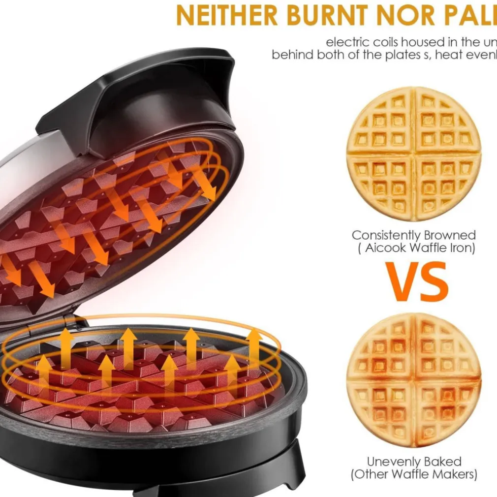 PIASTRA ELETTRICA MACCHINA WAFFLE MAKER 1000W GRIGLIA PIASTRE ANTIADERENTI NERO