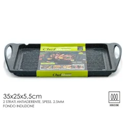 PIASTRA GRILL CON 2 MANICI FONDO A INDUZIONE 2 STRATI ANTIADERENTI CON SUPERFICIE RIGATA