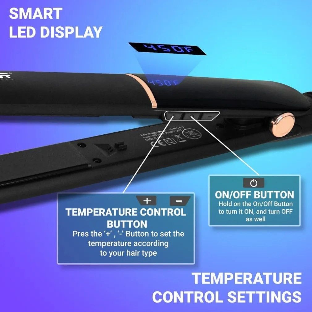 PIASTRA PER CAPELLI LISCIANTE DONNA 50W DISPLAY LED CON 7 TEMPERATURE VGR V-515