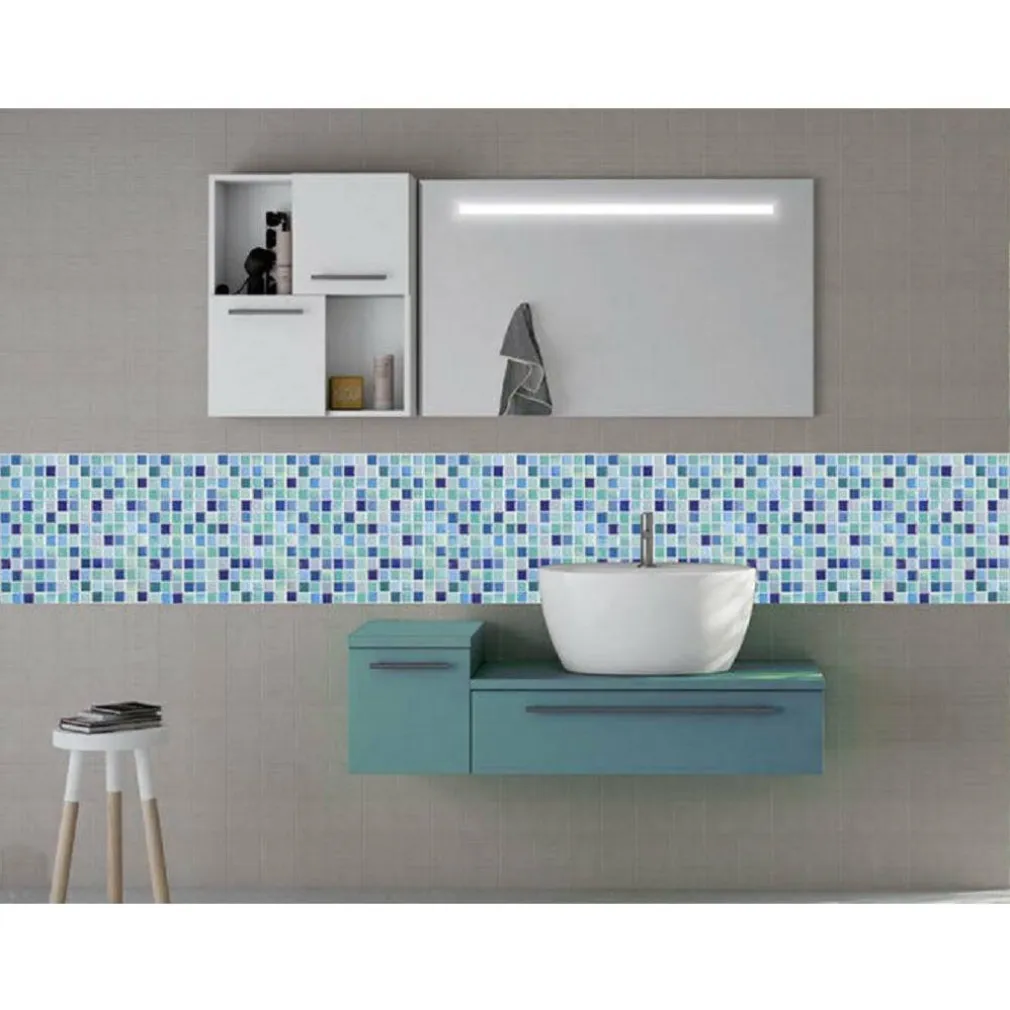 PIASTRELLA 3D MOSAICO MATTONELLA PARETE RITAGLIABILI MURALI ADESIVI 30X30CM CELESTE