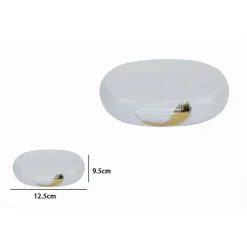 PIATTINO PER SAPONE IN CERAMICA BIANCA CON PIUMA ORO PORTASAPONETTA BAGNO 59896