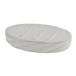 PIATTINO PORTA SAPONE SAPONETTA IN CERAMICA RIGATO OBBLIQUO BIANCO OVALE BAGNO 87800